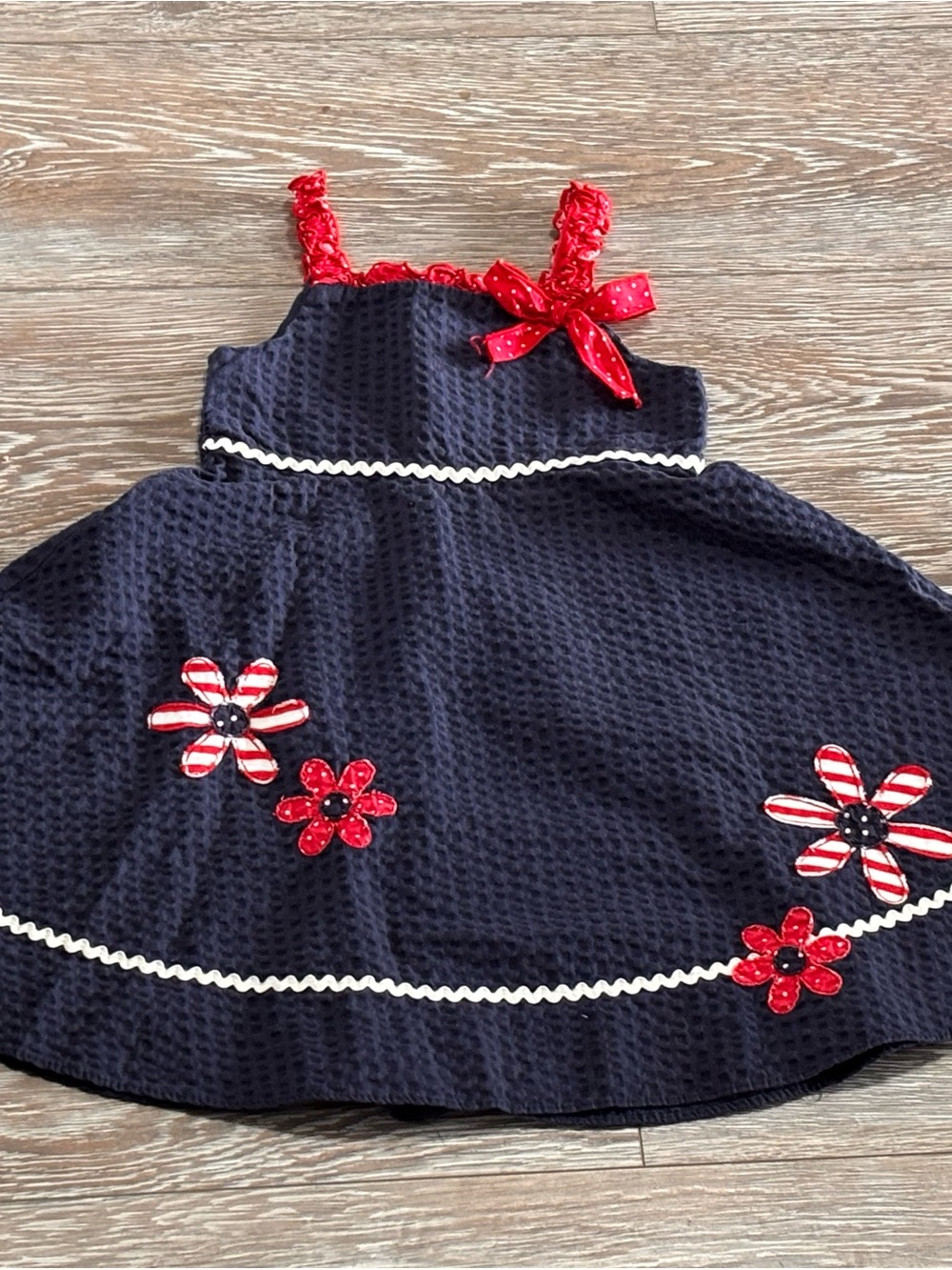 Navy and Red Floral Appliqué Girls' Sundress